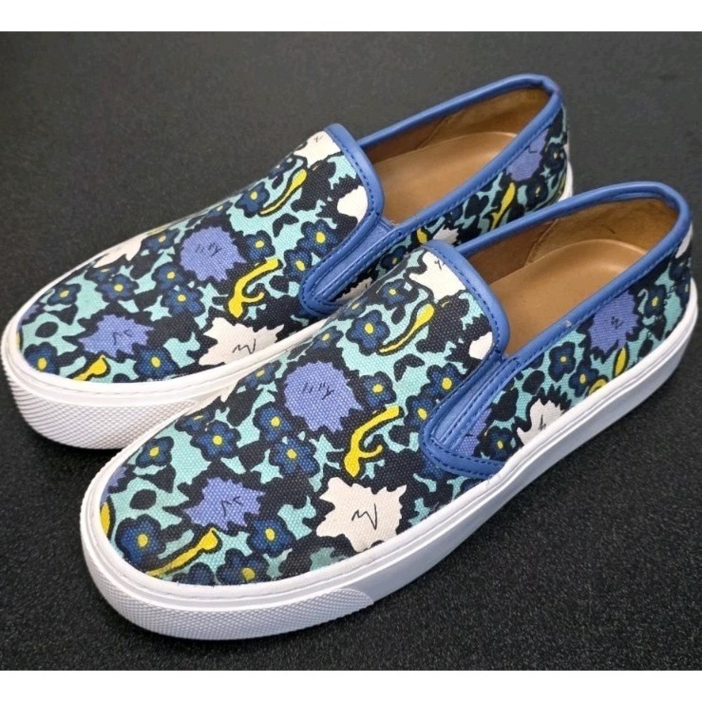 Coach Cameron Blue Floral Slip-on Sneakers Women 8B Shoe Platform Canvas Casual - Picture 3 of 7